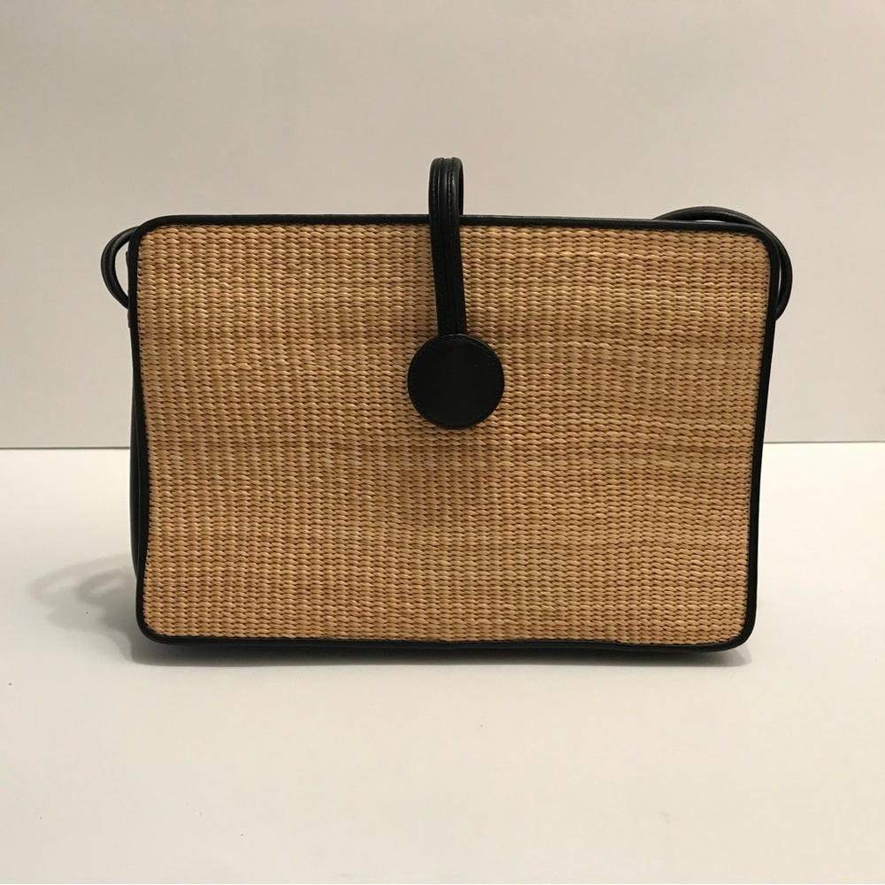 DOKKIM Nantucket Straw Leather Black Crossbody Shoulder Bag RARE! Retail-$1400